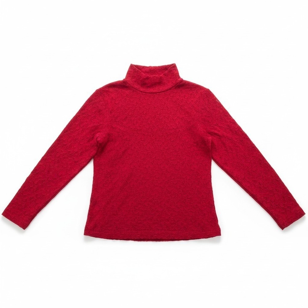 Floral Red Lace Mock Neck Long Sleeve Top Keyhole Back Size Small